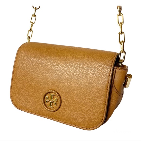 Tory Burch Handbags - Tory Burch whipstitch logo leather mini bag in bark